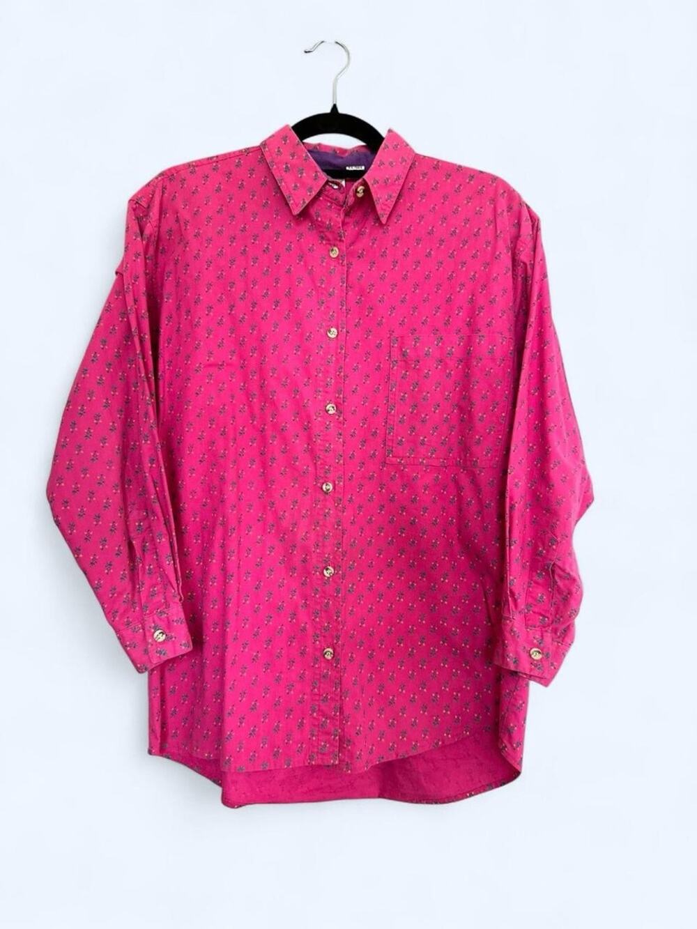 VTG 90s Sudden Impact Floral Cotton Button Down Shirt Pink Purple Retro Sz S